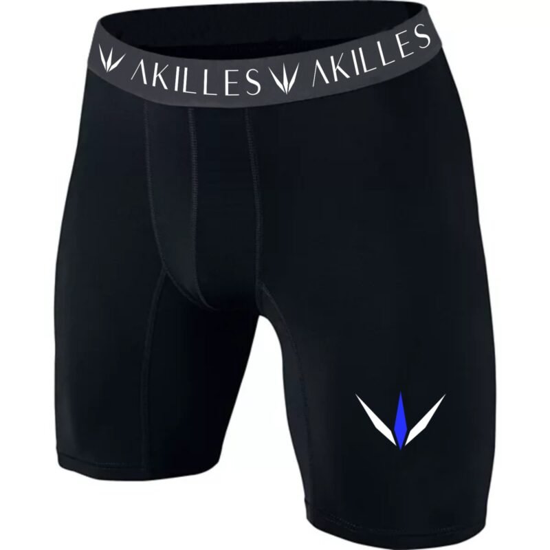 Akilles Elite Compression Shorts – Black with Blue Accent